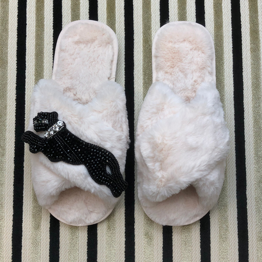 Women's  Fluffy Slippers With Sparkly Embellished Panther