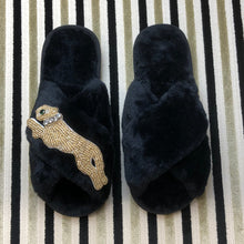 Load image into Gallery viewer, Women&#39;s  Fluffy Slippers With Sparkly Embellished Panther
