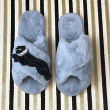Load image into Gallery viewer, Women&#39;s  Fluffy Slippers With Sparkly Embellished Panther
