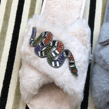 Load image into Gallery viewer, Women&#39;s  Fluffy Slippers With Sparkly Embellished Snake
