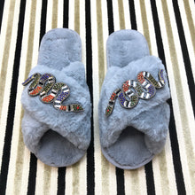 Load image into Gallery viewer, Women&#39;s  Fluffy Slippers With Sparkly Embellished Snake
