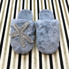 Load image into Gallery viewer, Women&#39;s  Fluffy Slippers With Sparkly Embellished Starfish
