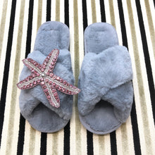 Load image into Gallery viewer, Women&#39;s  Fluffy Slippers With Sparkly Embellished Starfish
