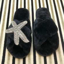 Load image into Gallery viewer, Women&#39;s  Fluffy Slippers With Sparkly Embellished Starfish
