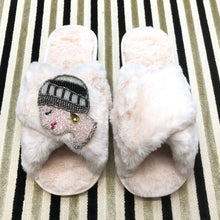 Load image into Gallery viewer, Women&#39;s  Fluffy Slippers With Sparkly Embellished Art deco Lady
