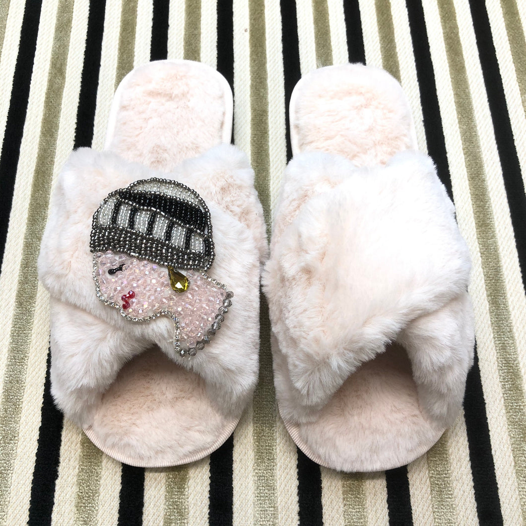 Women's  Fluffy Slippers With Sparkly Embellished Art deco Lady
