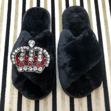 Load image into Gallery viewer, Women&#39;s  Fluffy Slippers With Sparkly Embellished Royal Crown
