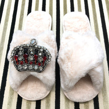 Load image into Gallery viewer, Women&#39;s  Fluffy Slippers With Sparkly Embellished Royal Crown
