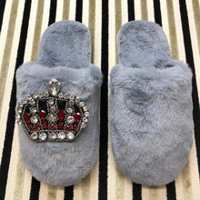 Load image into Gallery viewer, Women&#39;s  Fluffy Slippers With Sparkly Embellished Royal Crown
