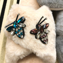 Load image into Gallery viewer, Women&#39;s  Fluffy Slippers With Sparkly Embellished 2 little Bees
