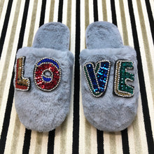 Load image into Gallery viewer, Women&#39;s  Fluffy Slippers With Beautiful Sparkly Embellished Love
