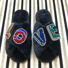 Load image into Gallery viewer, Women&#39;s  Fluffy Slippers With Beautiful Sparkly Embellished Love
