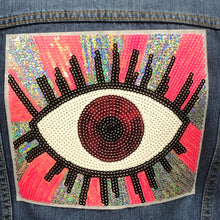 Load image into Gallery viewer, Evil Eye  Sequin Love Heart Patch 8&quot; x 7&quot;
