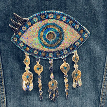 Load image into Gallery viewer, Evil Eye  Sequin Love Heart Blue Applique Patch
