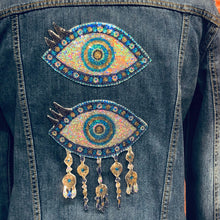 Load image into Gallery viewer, Evil Eye  Sequin Love Heart Blue Applique Patch
