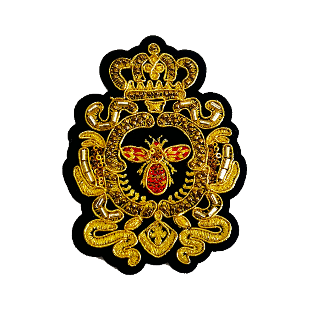 2 Handmade Gold Beaded Bee Medal Applique Patch