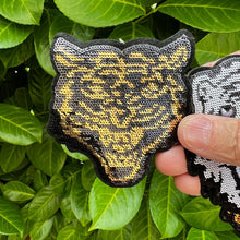Load image into Gallery viewer, Small Sequin Tiger Head Applique Patch
