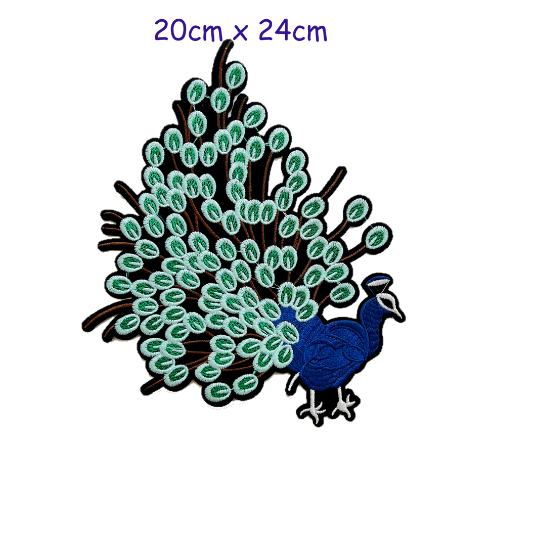 Blue Embroidered  Peacock Applique  Patch