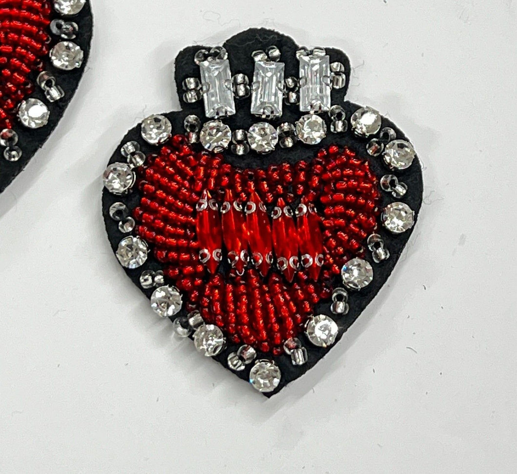 Handmade Crystal Rhinestone and Embroidered Love Heart Appliqué  Patch