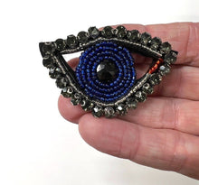 Load image into Gallery viewer, Evil Eye Dark Blue With Grey Stones Crystal Embellished  Appliqué Patch
