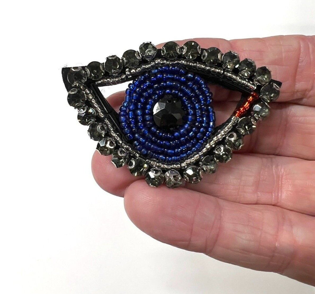 Evil Eye Dark Blue With Grey Stones Crystal Embellished  Appliqué Patch