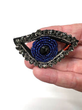Load image into Gallery viewer, Evil Eye Dark Blue With Grey Stones Crystal Embellished  Appliqué Patch
