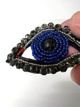 Load image into Gallery viewer, Evil Eye Dark Blue With Grey Stones Crystal Embellished  Appliqué Patch
