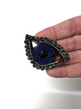 Load image into Gallery viewer, Evil Eye Dark Blue With Grey Stones Crystal Embellished  Appliqué Patch
