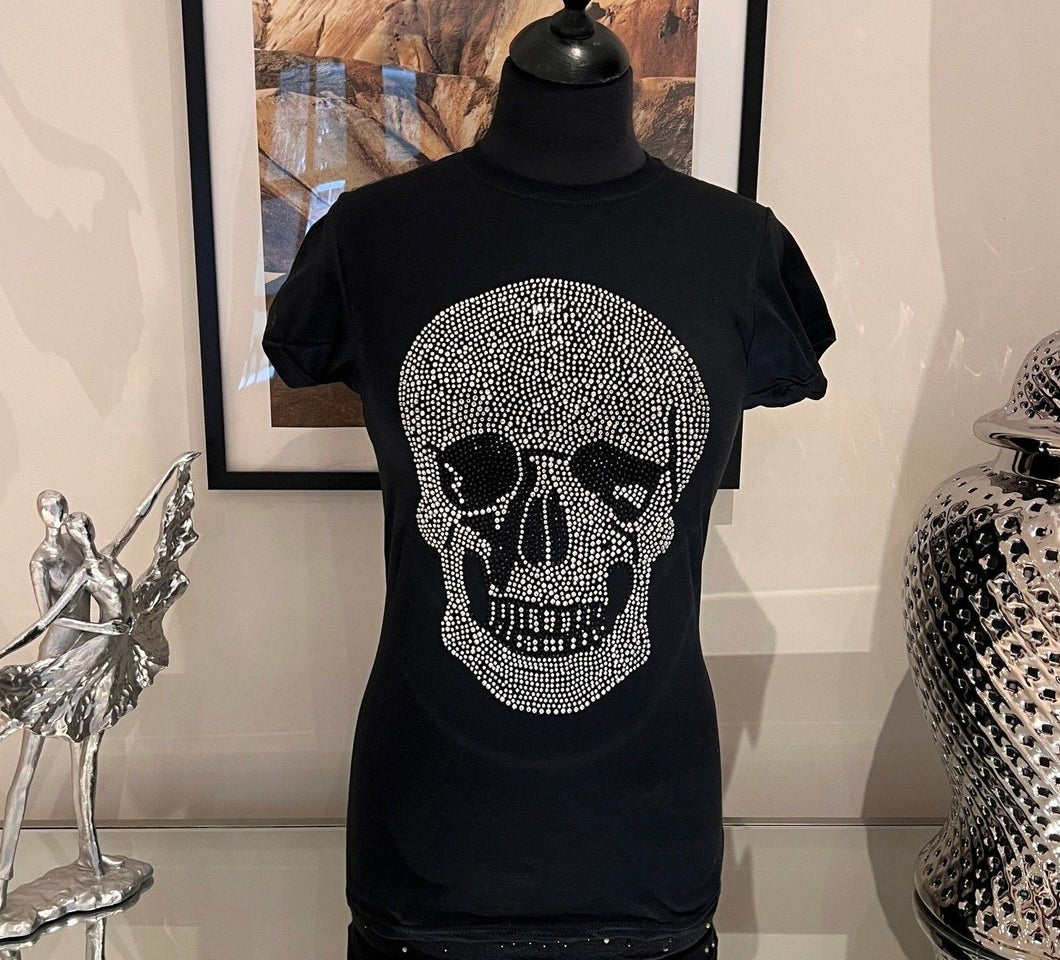 Women's Rhinestone Skull T shirt
