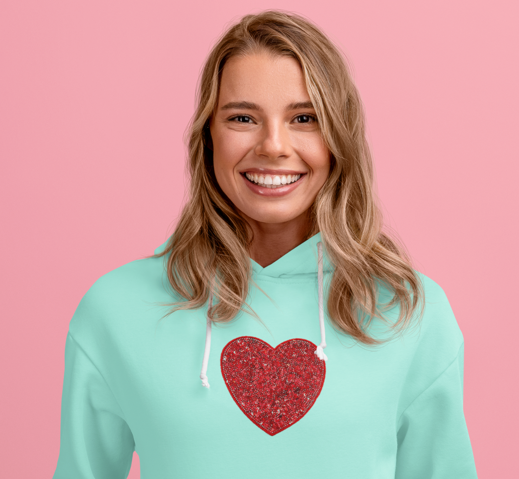 Red Sequin  Love Heart Applique Patch