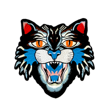Load image into Gallery viewer, Large Colourful Blue  Embroidered Tiger Head Applique Patch
