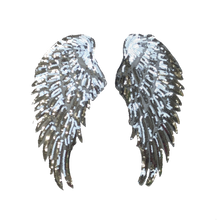 Load image into Gallery viewer, Pair of Iron on Silver, Gold, Blue or Black Sequin Lace Appliques Angel Wings
