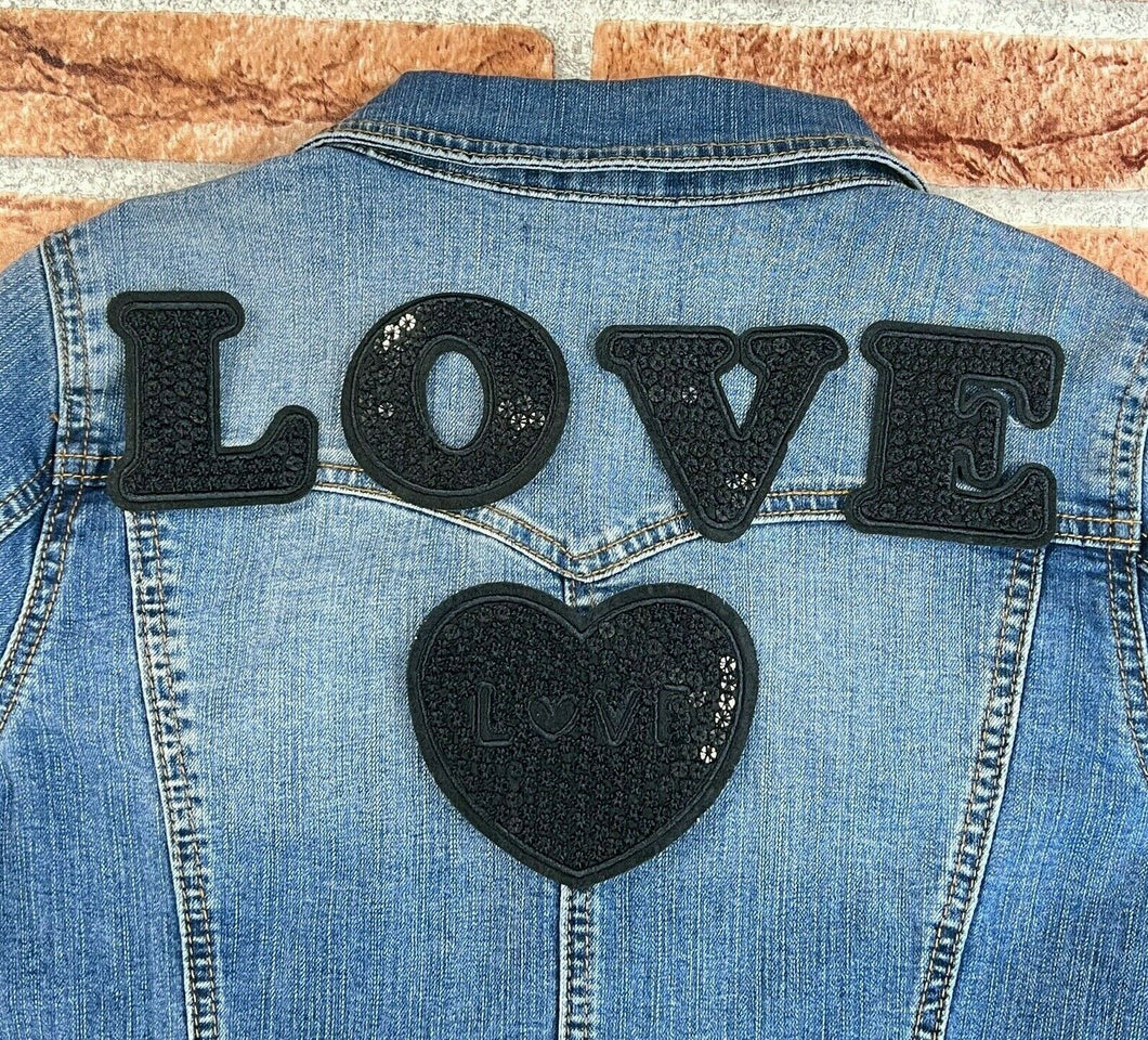Black Love Heart Patch Iron  or Sew on With  Letters