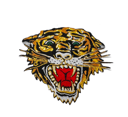 Large Gold Sequin Tiger Head  Applique Patch