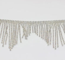 Load image into Gallery viewer, Silver Crystal Rhinestone Tassel Trim  Fringe
