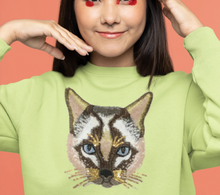 Load image into Gallery viewer, Large Sequin &amp; Embroidered  Cat  Head  Applique Patch
