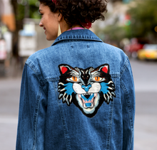 Load image into Gallery viewer, Large Colourful Blue  Embroidered Tiger Head Applique Patch
